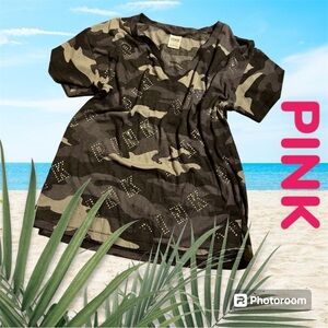 VICTORIA SECRET Pink Bling Camo Tee Shirt Size:SP NEW~Never Worn w Rhinestones